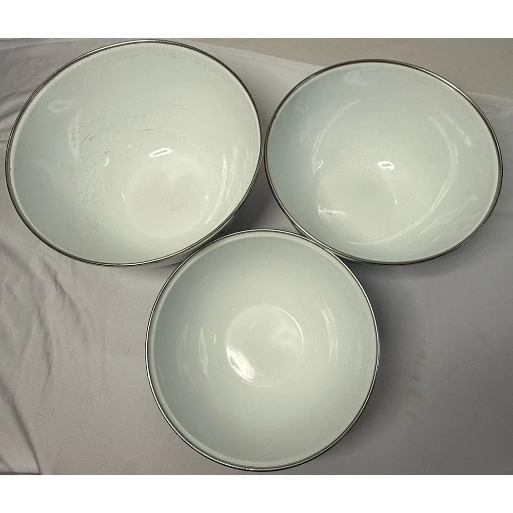 3 VTG Royal Albert Old Country Rose Enamelware Floral Pattern Metal Mixing Bowls